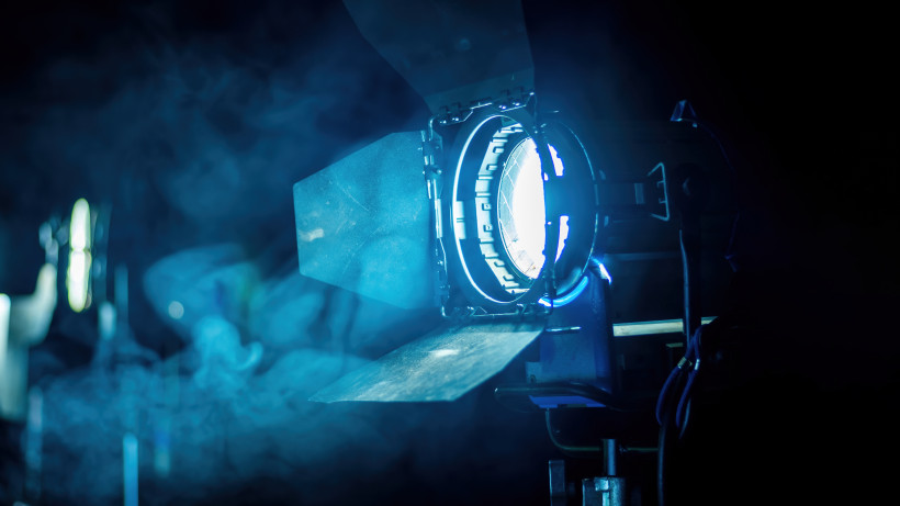 professional lighting equipment on the movie set with smoke in the air v2