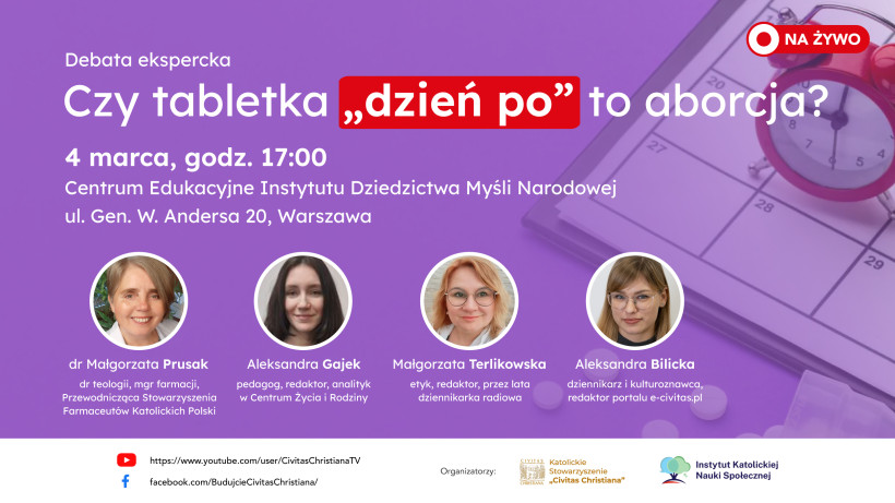 Czy tabletka "dzień po" to aborcja? Zapraszamy na debatę ekspercką
